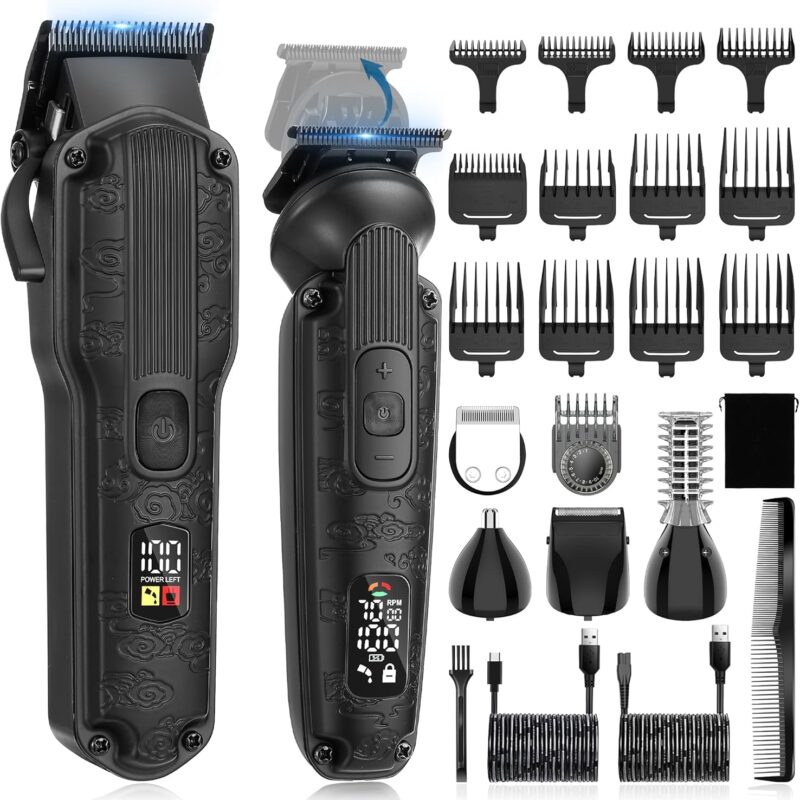 Professional Hair Clipper for Men Hair Cutting Kit Men's Beard Trimmer Hair Trimmer Shaver Cordless Barber Clippers and Trimmers Set Black