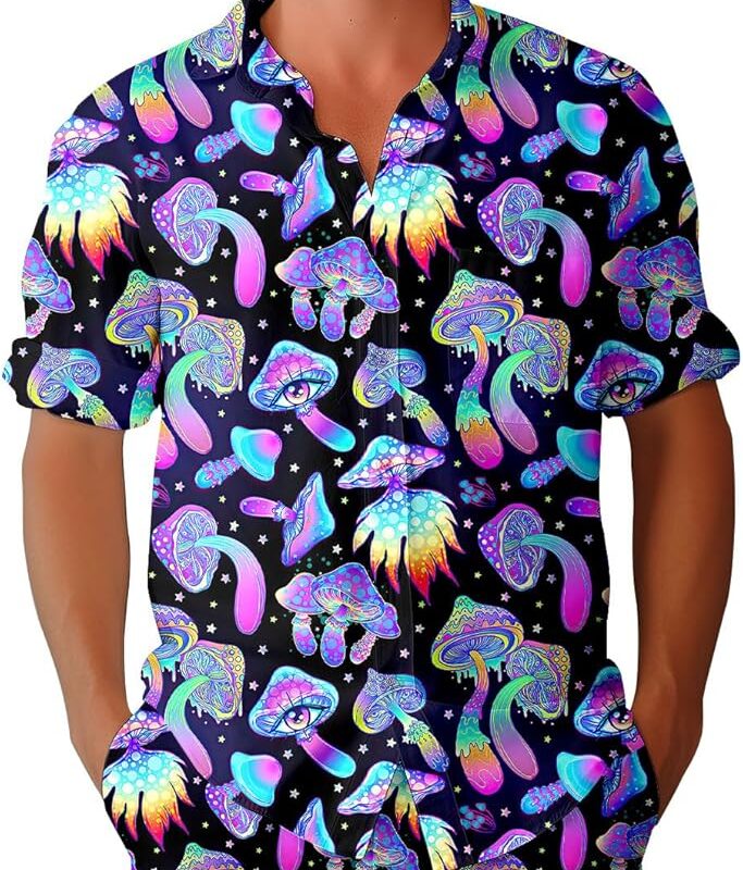 Men's 2 Piece Tracksuit 80s 90s Outfit Button Down 80s Shirts and Shorts Sets with Bucket Hats