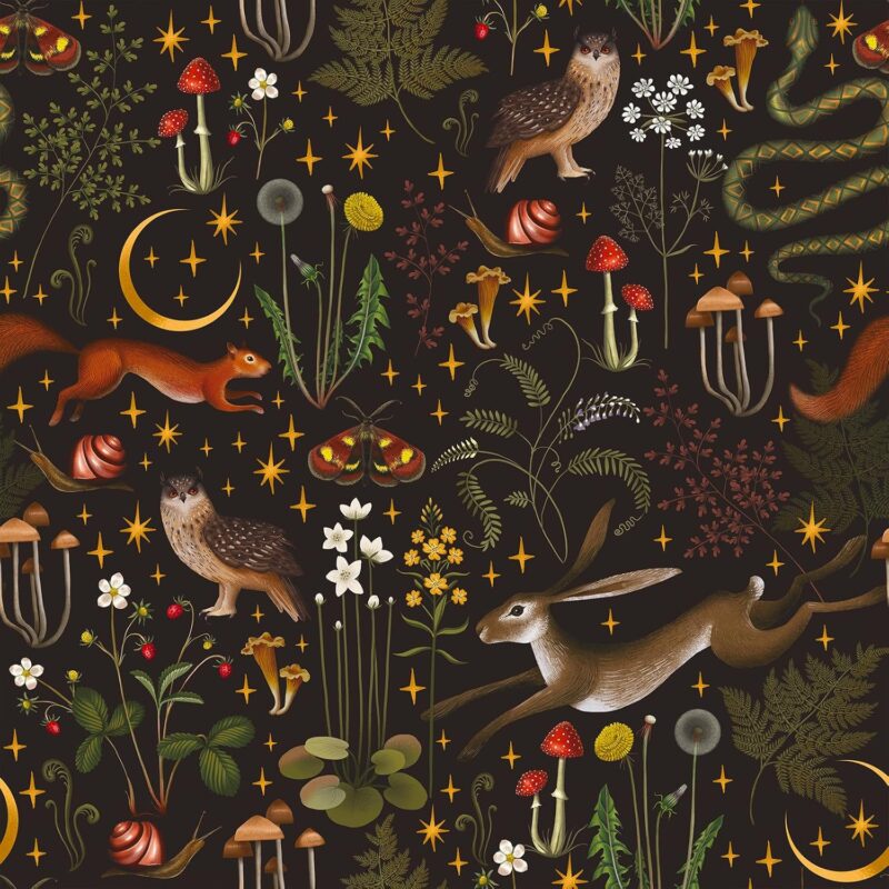 VEELIKE 17.7''x354'' Night Fairytale Forest Wallpaper Peel and Stick Moon Stars Botanical Wallpaper Removable Woodland Floral Wallpaper for Bedroom Nursery Adhesive Contact Paper for Walls Furniture