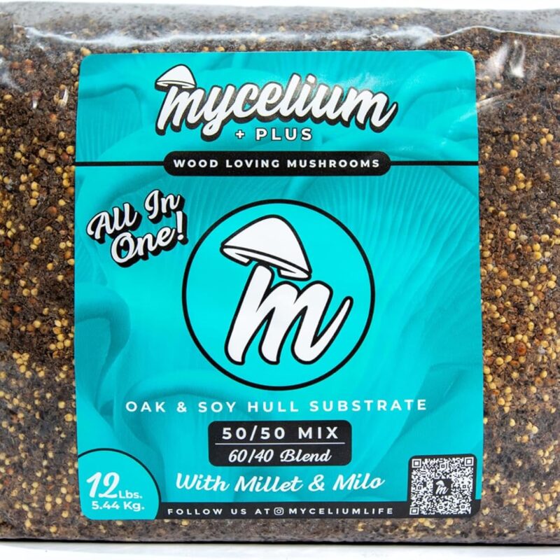 Mycelium Plus Mushroom Growing Kit I Oak & Soy Hull Substrate with Millet & Milo Grain I High Yield Proprietary Mix I All-in-One Organic Sterile Grow Bag for Starter & Pro Home Growers, 12lbs
