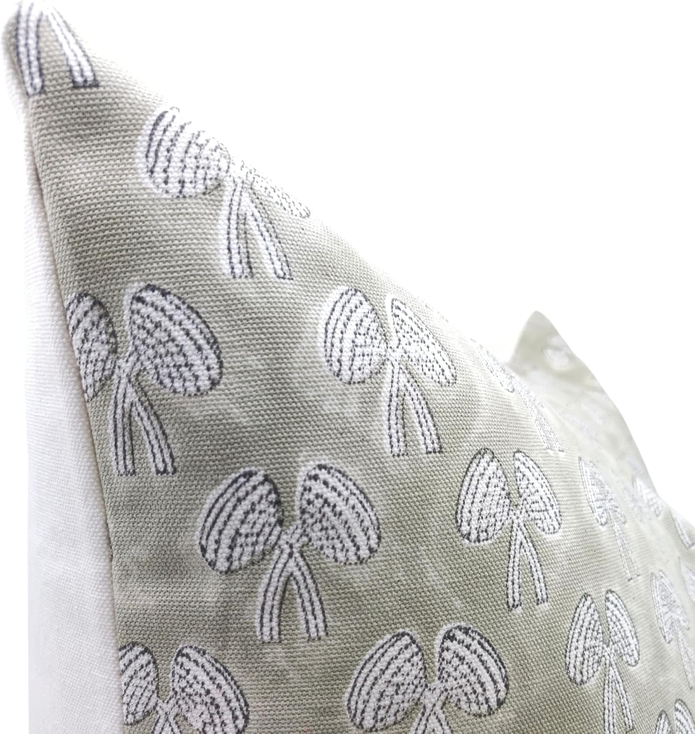 81clMwFCx9L._AC_SL1500_.jpg Handmade Block Print 16X16 Inches Thick Cotton White Throw Boho Pillowcase Cushion Cover, Fall, Christmas Decoration Season for Sofa, Couch, Bed and Living Room, Farmhouse, Mushroom, Green - Image 4
