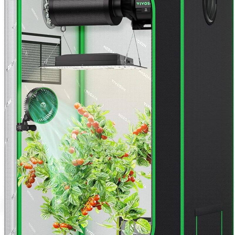 VIVOSUN S224 2x2 Grow Tent, 24"x24"x48" High Reflective Mylar with Observation Window and Floor Tray for Hydroponics Indoor Plant for VS1000