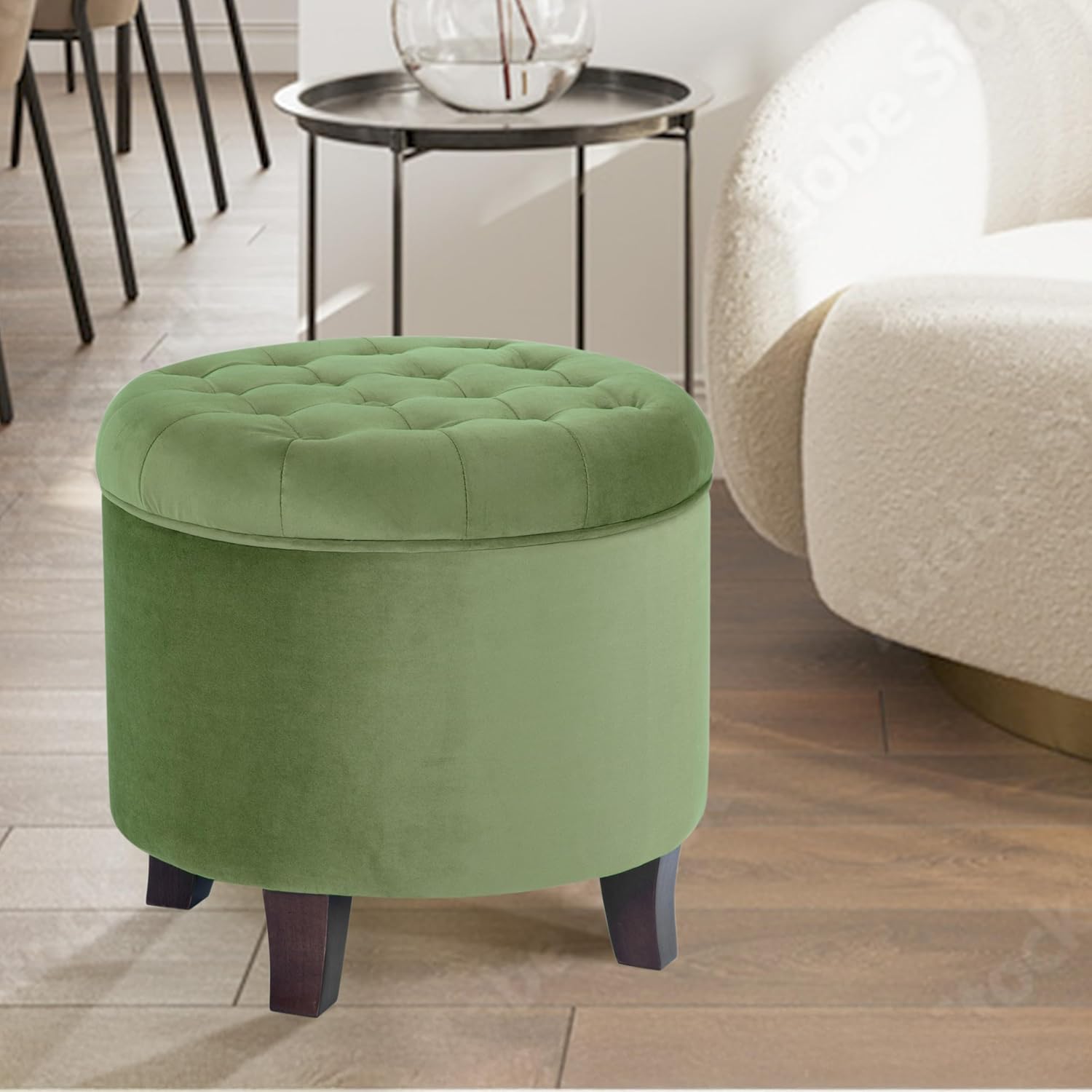 81dUqyeCjL._AC_SL1500_.jpg Homepop Home Decor | Upholstered Round Velvet Tufted Foot Rest Ottoman | Ottoman with Storage for Living Room & Bedroom | Decorative Home Furniture, Green - Image 2