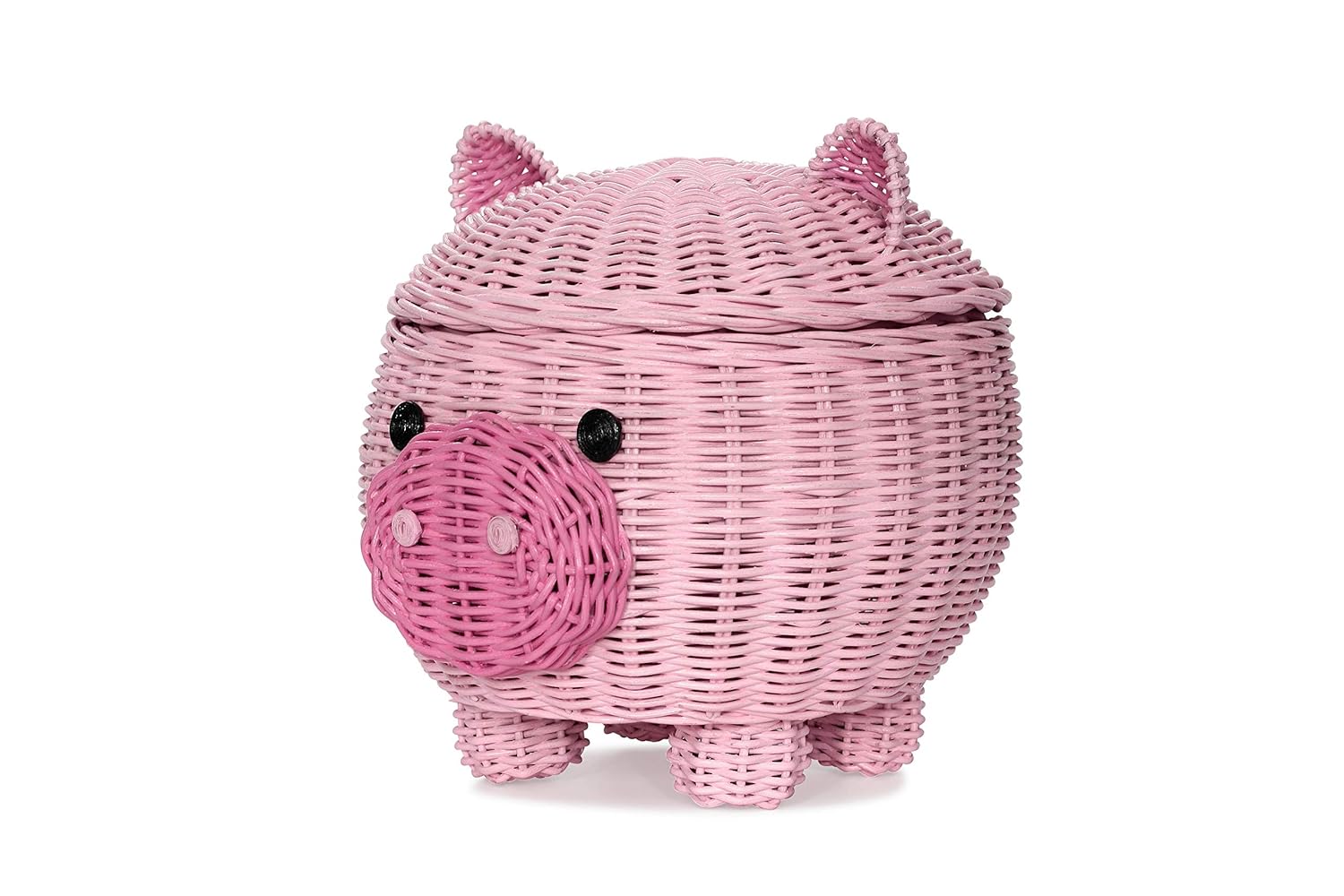 81eG0Ci-dCL._SL1500_.jpg Pig Rattan Storage Basket With Lid Decorative Bin Home Decor Hand Woven Shelf Organizer Cute Handmade Handcrafted Nursery Gift Animal Decoration Artwork Wicker Pink Piggy (Large) - Image 3