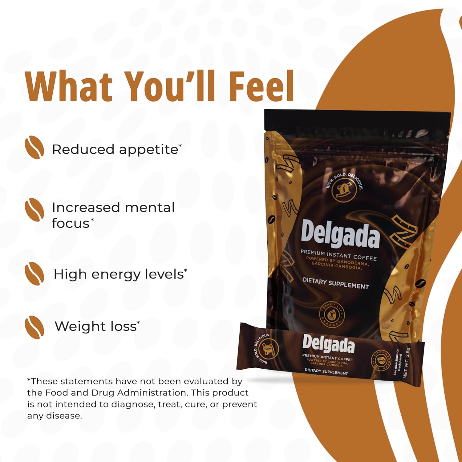 81ewylblOL._SL1500_.jpg Delgada Instant Coffee - Premium Garcinia Cambogia and Ganoderma, Rich Bold Taste - 30 Sachets - Image 7