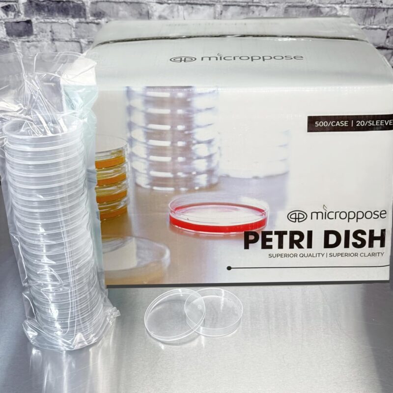 Microppose Petri Dishes, 90mm x 15mm, Vented Lid, 500-Pack, Polystyrene