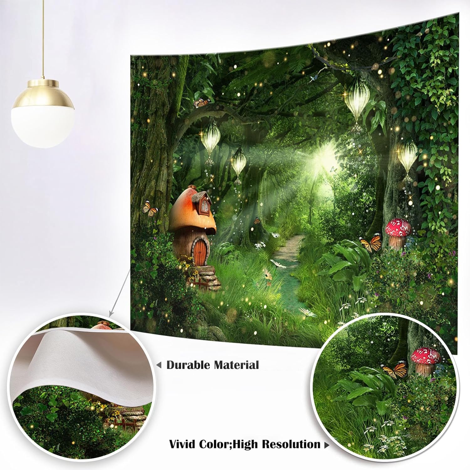 81feiFpFGPL._AC_SL1500_.jpg Mocsicka Spring Enchanted Forest Backdrop Fairytale Forest Party Decorations Banner Mushroom Wonderland Background Baby Shower Birthday Party Photo Booth Props (Green, 10x7ft(120"x82")) - Image 3