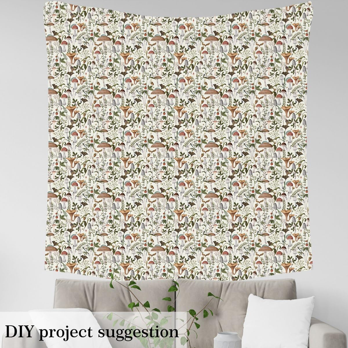 81fzSELPgL._AC_SL1200_.jpg Erosebridal Wild Mushroom Fabric by The Yard - Natural Plants DIY Waterproof Upholstery for Lovers, Botanical Leaves, Rustic Vintage Flowers, Woodland Mushrooms Decorative, White, 5 Yards - Image 3