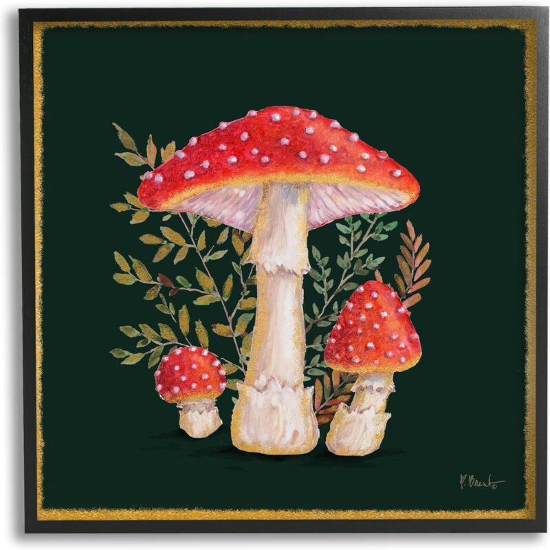 Stupell Industries Red Mushrooms & Ferns Black Framed Giclee Art Design by Paul Brent