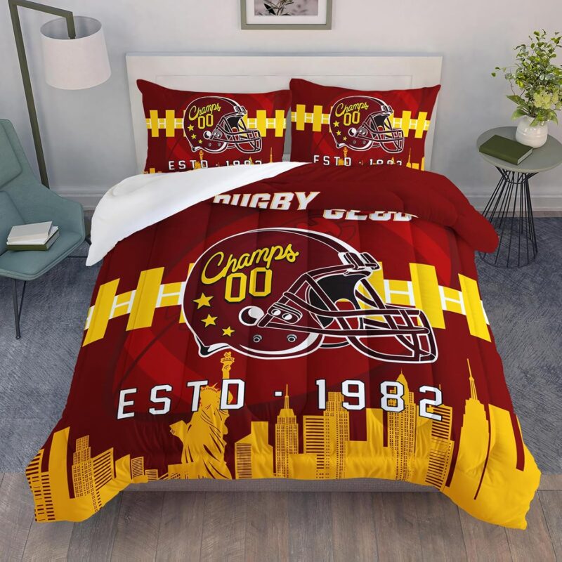 QOOMO American Football Bedding Set Rugby for Boys Girls Teen Room Decoration Rugby Enthusiasts 3D Quilt Set Bedroom Decoration Twin Size 1 Comforter Set 2 Pillowcases Lightweight Fluffy Down Duvet