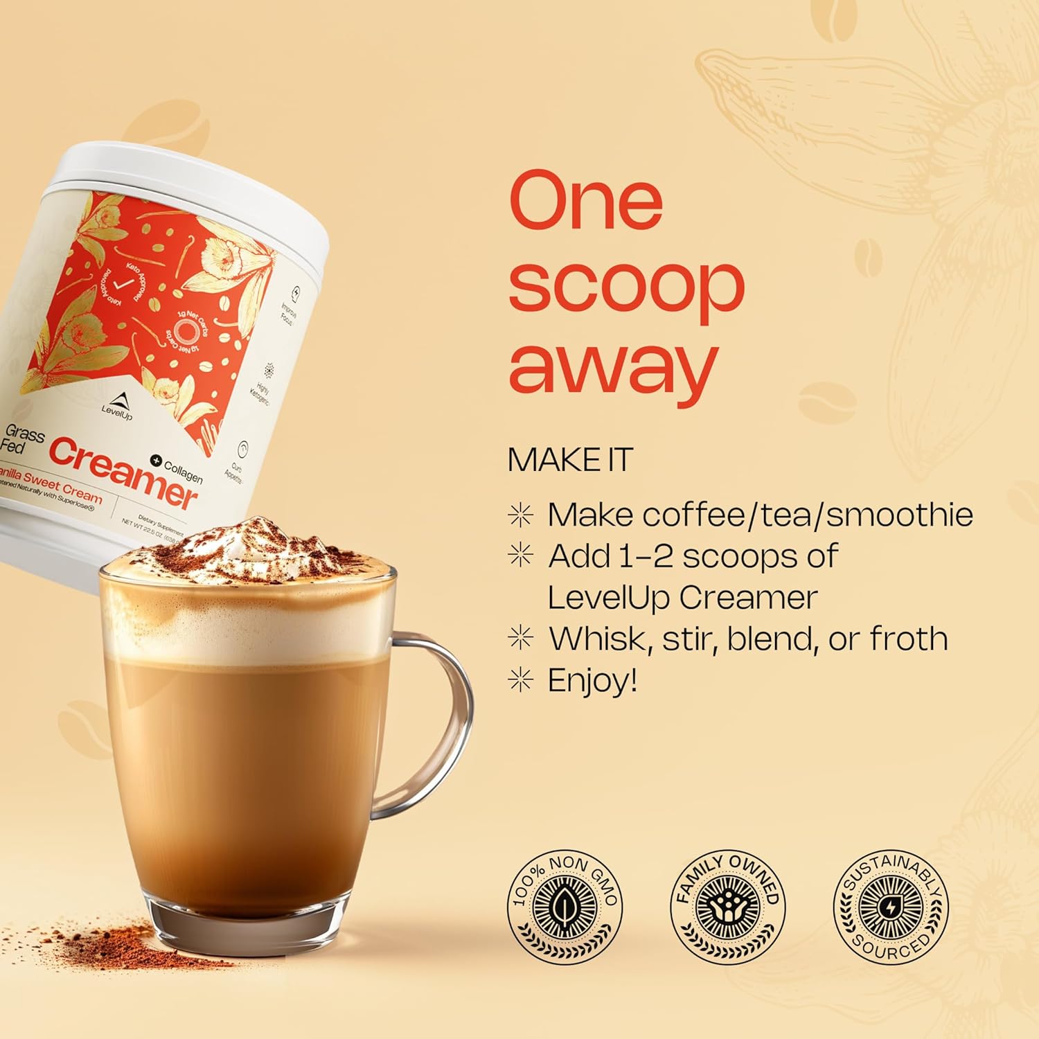 81kj3aqSgdL._SL1500_.jpg LevelUp Creamer, with Energizing MCT Oil and Collagen Peptides, Keto Coffee Creamer, Supports Natural Energy & Ketone Production - Chocolate Hazelnut, 22 oz - Image 6