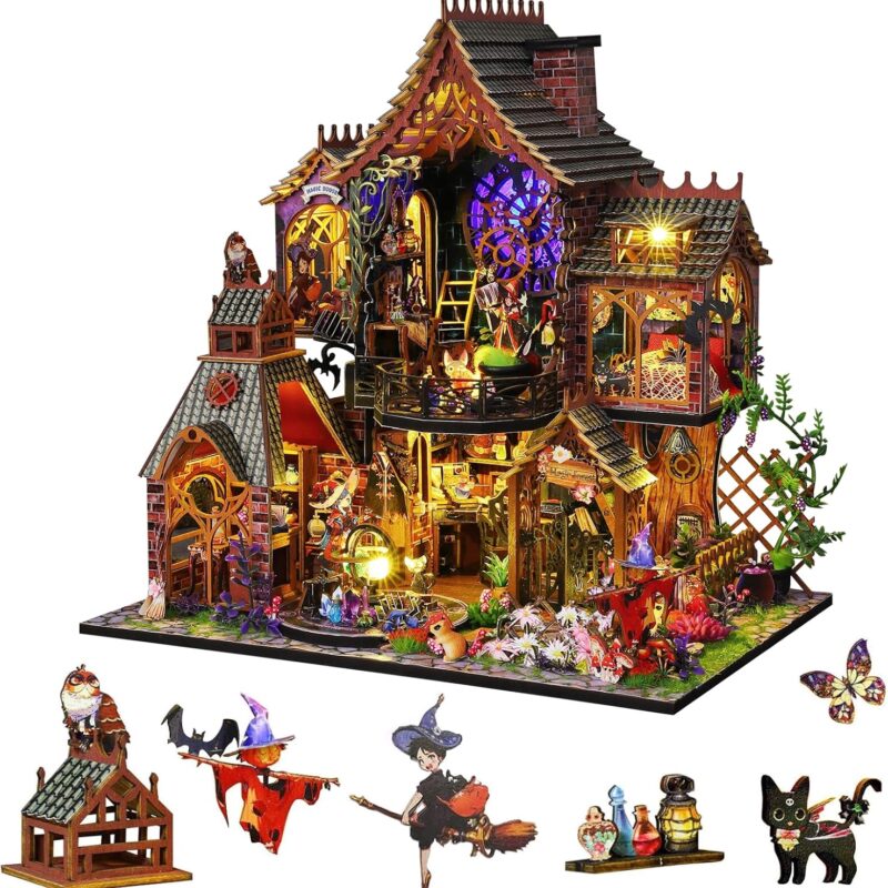 DIY Miniature House Kit,Tiny House Model Kit Dollhouse with Light & Tools, DIY Wooden Dollhouse Miniature Kit for Adults and Teens, Creative Craft Magic House Kit, Home Decor(Magic Spirit)