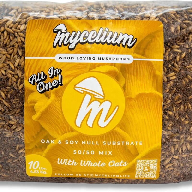 Mycelium Mushroom Growing Kit I Oak & Soy Hull Substrate with Whole Oats I High Yield Proprietary Mix I All-in-One Organic Sterile Grow Bag for Starter & Pro Home Growers, 10lbs