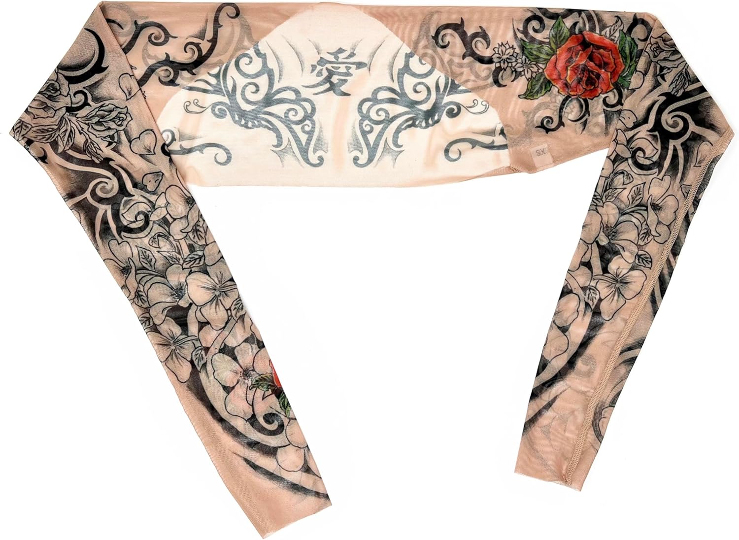 81miE-bur2L._AC_SL1500_.jpg Wild Rose Ladies Tattoo Sleeve Shrug Connected Mesh Sleeves, Flamenco Red Rose