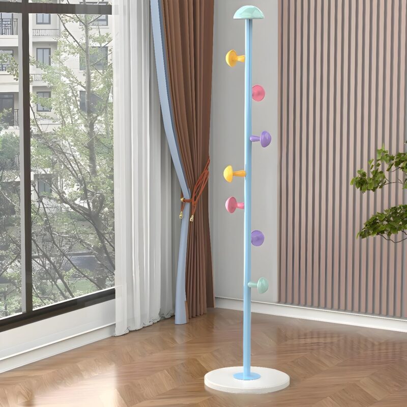 Metal Coat Rack Stand with Mushroom Hooks and 12'' Width Stone Base, Coat Rack Freestanding, Coat Tree, Children's Clothes Hanger Floor-standing, Bag Bracket for Home Entry-way, 66''H Blue