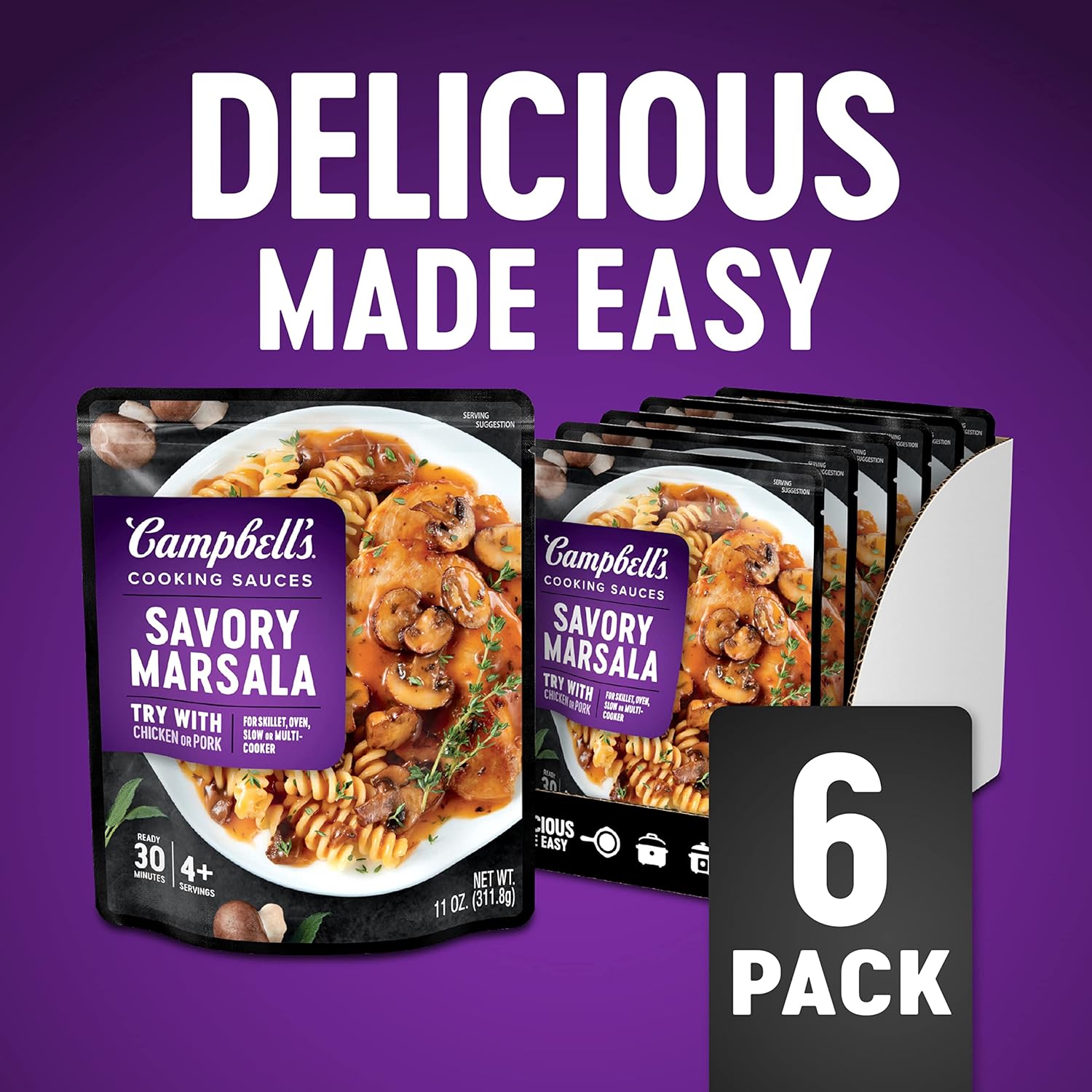 81oIyZ0rCBL._SL1500_.jpg Campbell's Cooking Sauces, Savory Marsala, 11 Oz Pouch (Case of 6) (Pack of 2) - Image 2