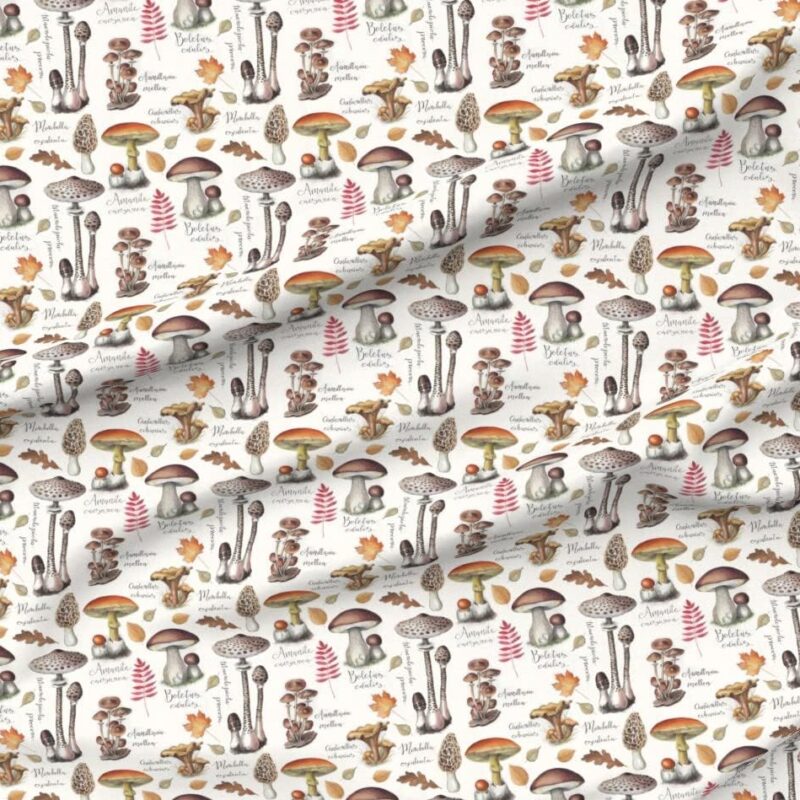 Spoonflower Fabric - Botanical Mushrooms Vintage Autumn Fall Watercolor Printed on Upholstery Velvet Fabric by The Yard - Upholstery Home Decor Bottomweight Apparel