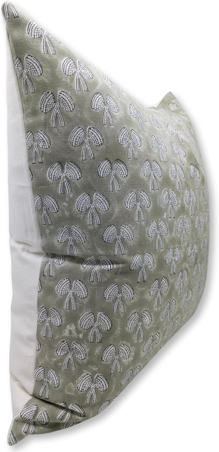 81pU8fMgg1L._AC_SL1500_.jpg Handmade Block Print 16X16 Inches Thick Cotton White Throw Boho Pillowcase Cushion Cover, Fall, Christmas Decoration Season for Sofa, Couch, Bed and Living Room, Farmhouse, Mushroom, Green - Image 2