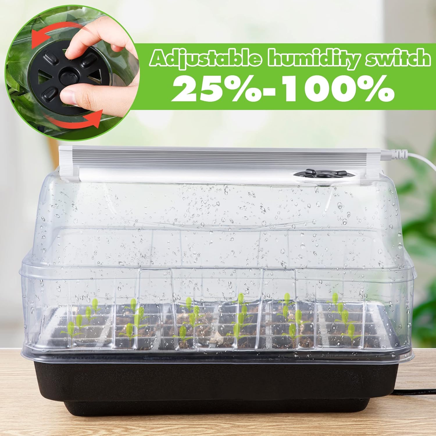 81pk5HeeQ-L._AC_SL1500_.jpg Seed Starter Tray with T8 Grow Light, Seedling Heat Tray Mini Greenhouse with 15'' Humidity Domes and Height Extension, Plant Sprouting Germination Propagation Kit Indoor Gardening Supplies - Image 7