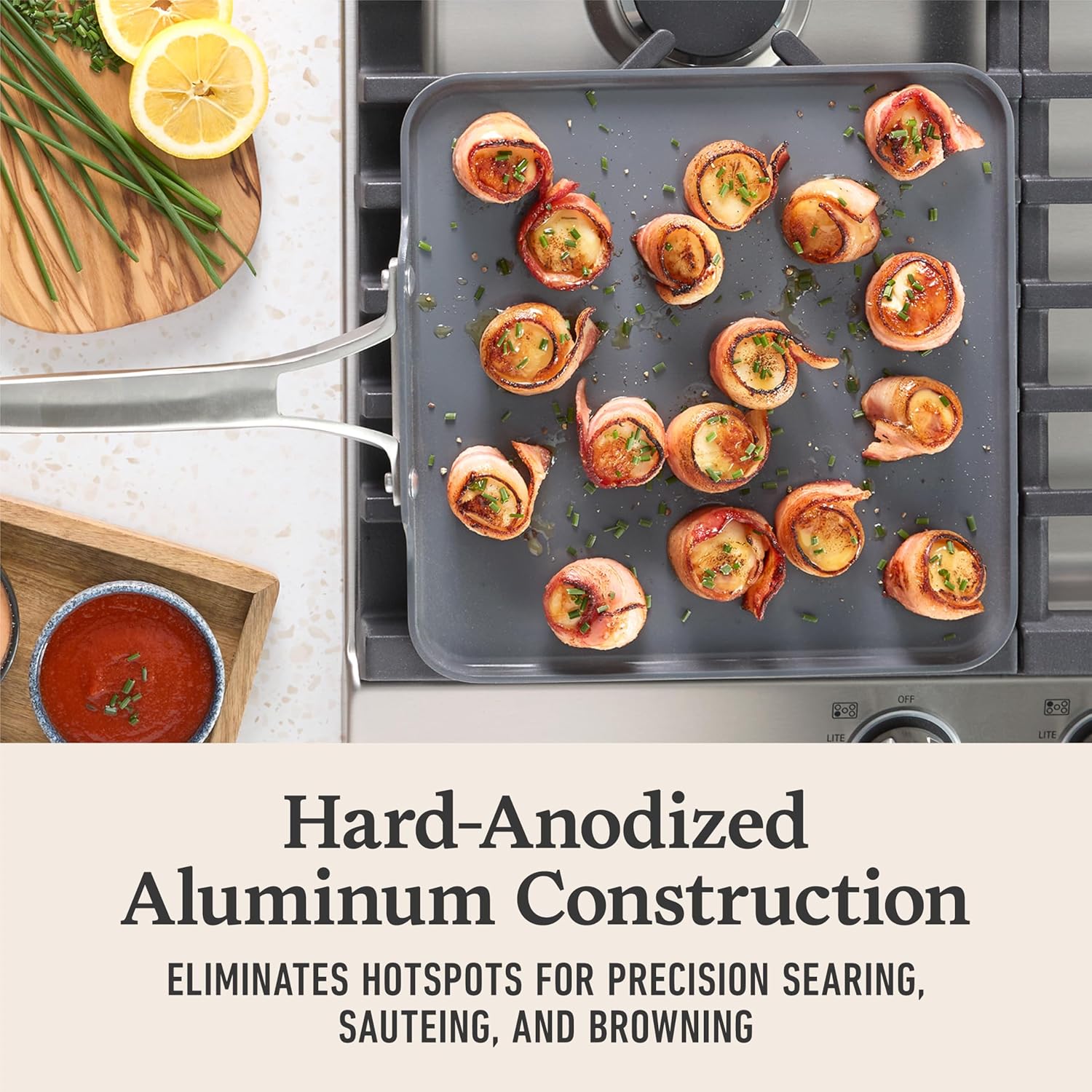 81u4BMMt9KL._AC_SL1500_.jpg Calphalon® Premier Ceramic Nonstick 11" Square Griddle, Mushroom Grey - Image 3