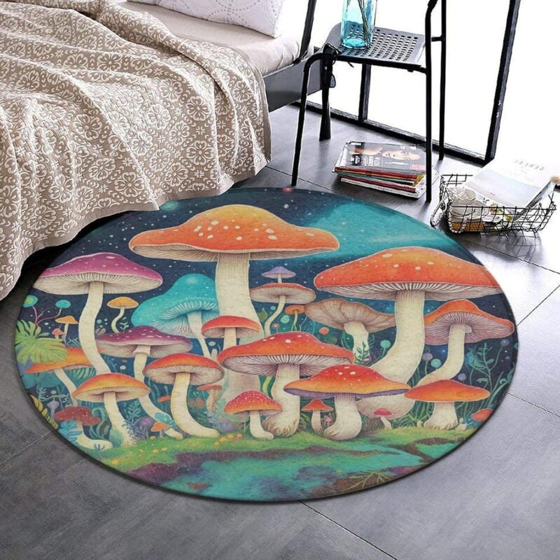 Unique Chair Desk Floor Flannel Mats Compatible with Colorful Magic Mushroom Trippy Drawing Hippie - Home Bedroom Living Room Modern Decoration Rugs, Anti-Slip Comfortable Rug, 60 Inches