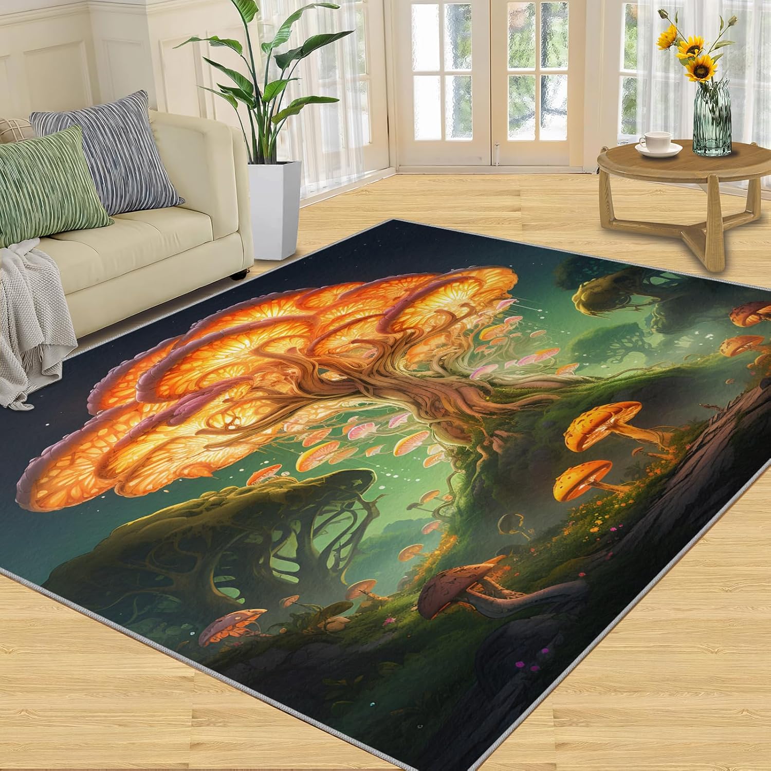 81v46mPqZBL._AC_SL1500_.jpg Mushroom Rugs for Bedroom - Girls Steel Mushroom Rug Cute Mushroom Area Rug for Boys Mushroom Rugs for Home Living Dining Room Mushroom Decor Rug Carpet Mushroom Floor Mat(2x6ft)
