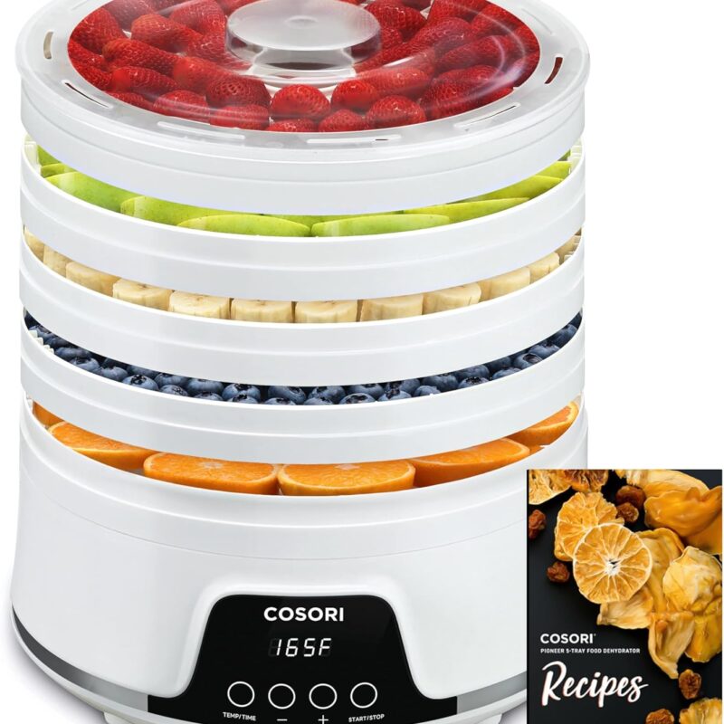COSORI Food Dehydrator Machine for Jerky, 5 Trays with 165°F Temperature Control and 48H Timer, 350W Dryer for Fruit, Herbs, Meat, Veggies and Dog Treats, 50-Recipes Book Included