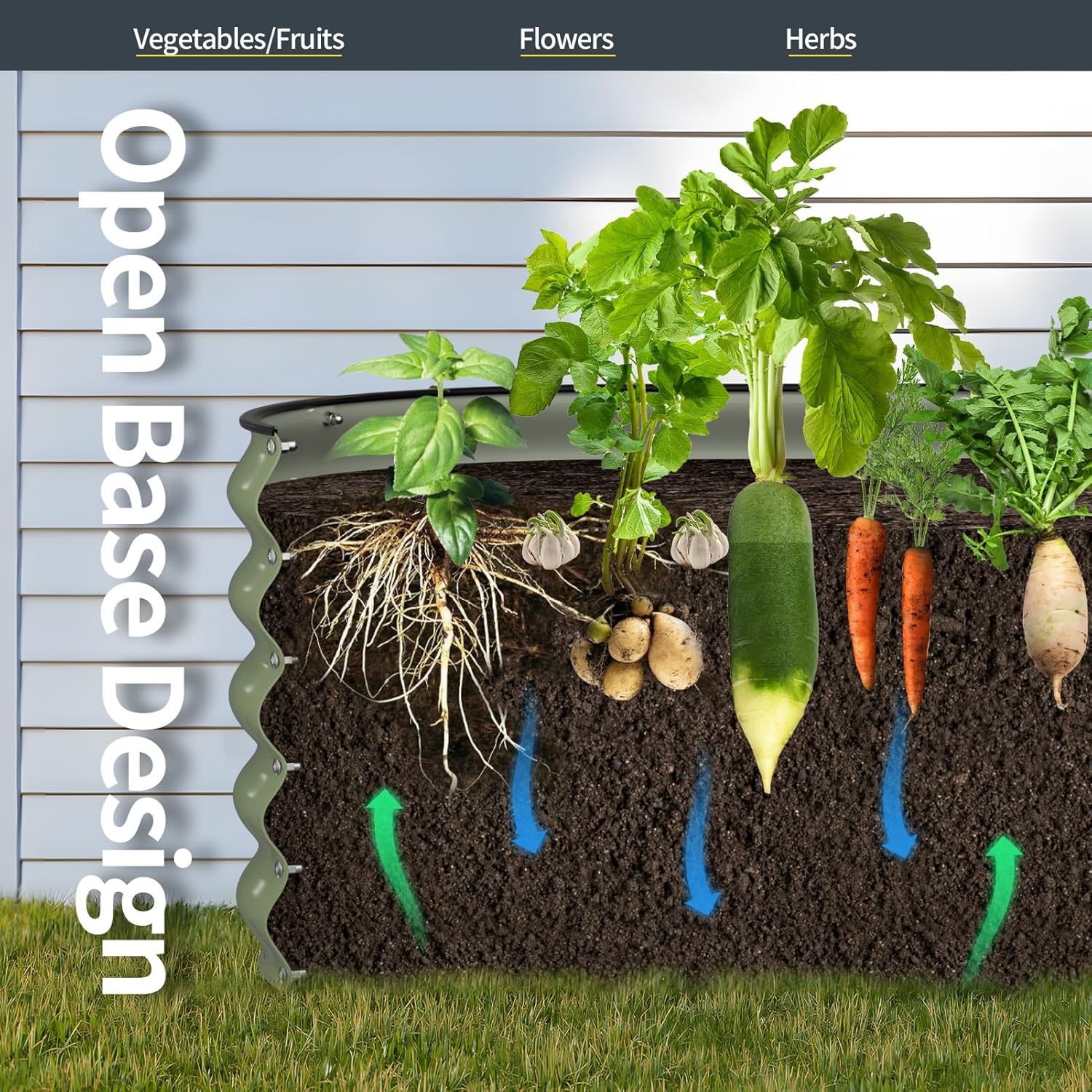 81xu4NvM7DL._AC_SL1500_.jpg Kesfitt Galvanized Raised Garden Bed Kit,18" Tall 7-in-1 Outdoor Metal Planter Boxes with Safety Edging,8×2×1.5FT Modular Large Steel Raised Beds for Gardening Vegetables Fruits Flower - Image 5
