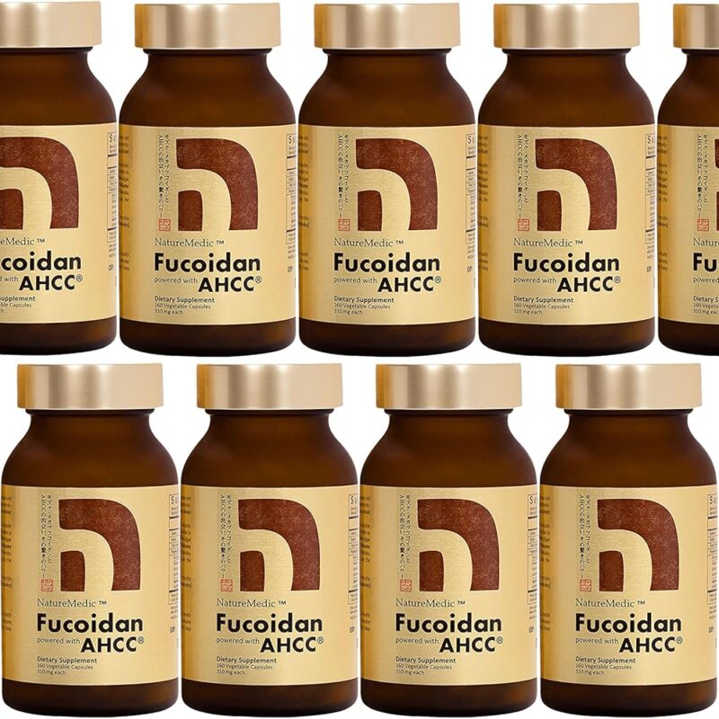 Fucoidan Powered with AHCC® Brown Seaweed Immunity Supplement with High Purity Organic Mekabu Mozuku Agaricus 10 Bottles + Free 1 Bottle - 1760 Vegetable Capsules Made in Japan