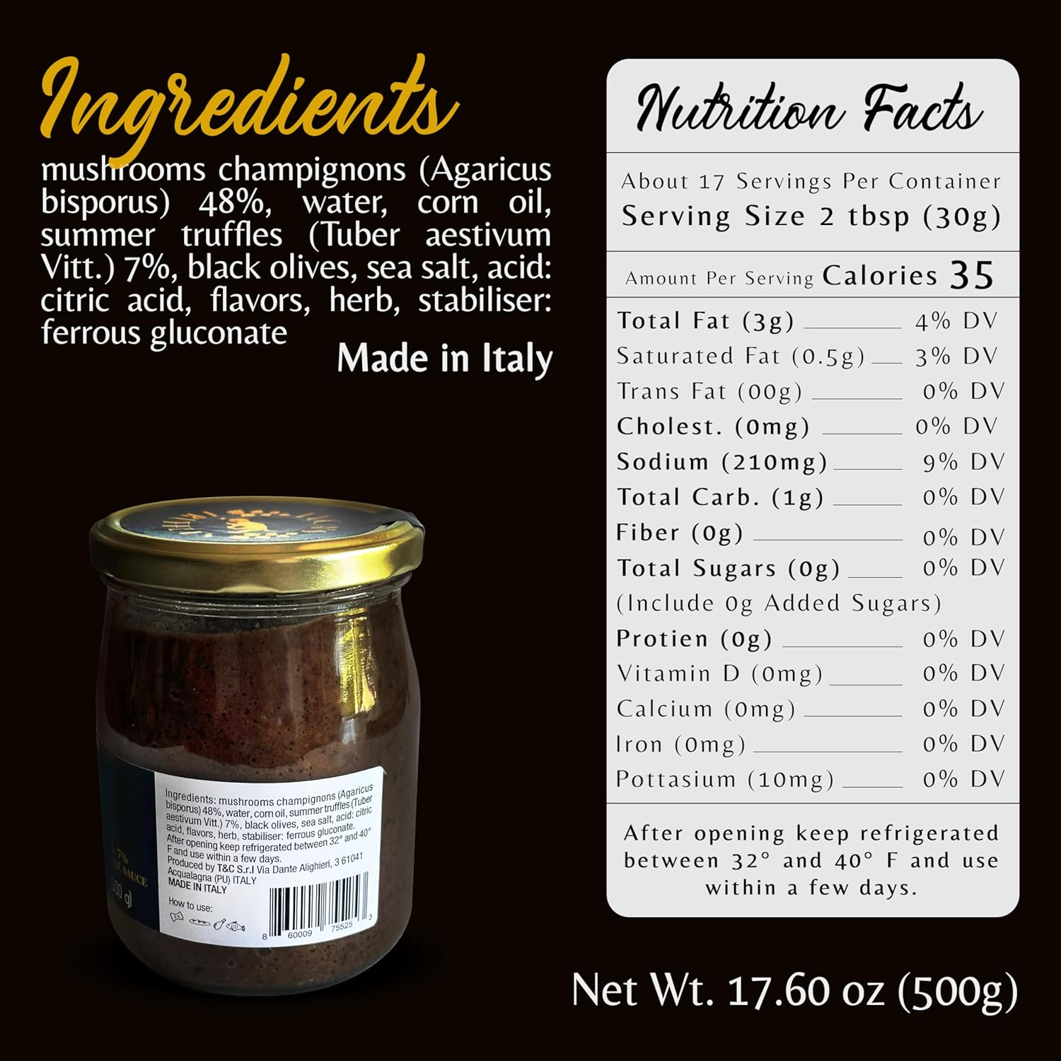 81z5SrLWnTL._SL1500_.jpg Luca's Tartufata Truffle Sauce 17.60oz (500g) - Salsa Tartufata Champignons, Olive Oil, Black Truffles for Steak, Pizza, or Pasta Sauce – Truffled Italian Seasoning Sauce - Image 2
