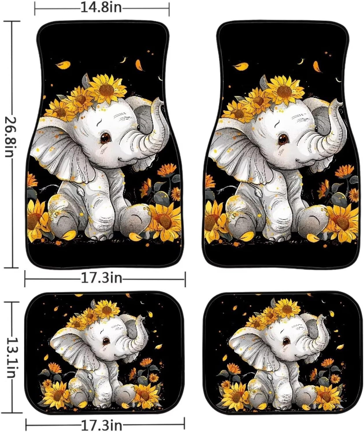 81zwZphTWfL._AC_SL1500_.jpg ZFRXIGN Car Floor Mat Sunflower Baby Elephant Universal Car Front Rear Floor Foot Mats with Non-Slip Rubber Backing Heel Pads for Women Girls Car Mat Carpet Sturdy - Image 6