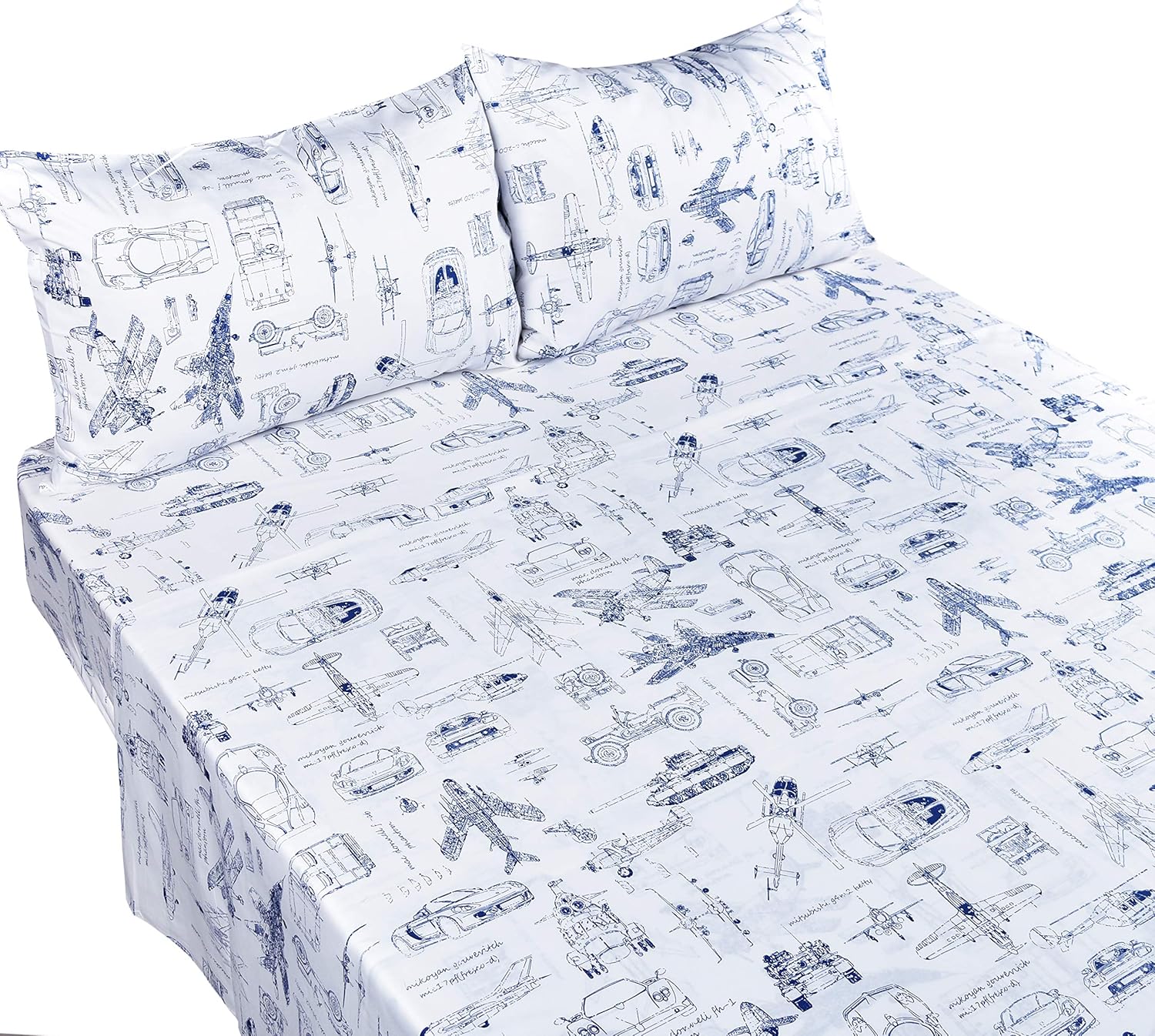 91L1ZHfOn5L._AC_SL1500_.jpg Cars Tank Helicopter Aircraft Military Transport Vehicles Sheet Set Full for Kids Boy Children,100% Cotton, Flat Sheet + Fitted Sheet + Two Pillowcase Bedding Set Full - Image 2