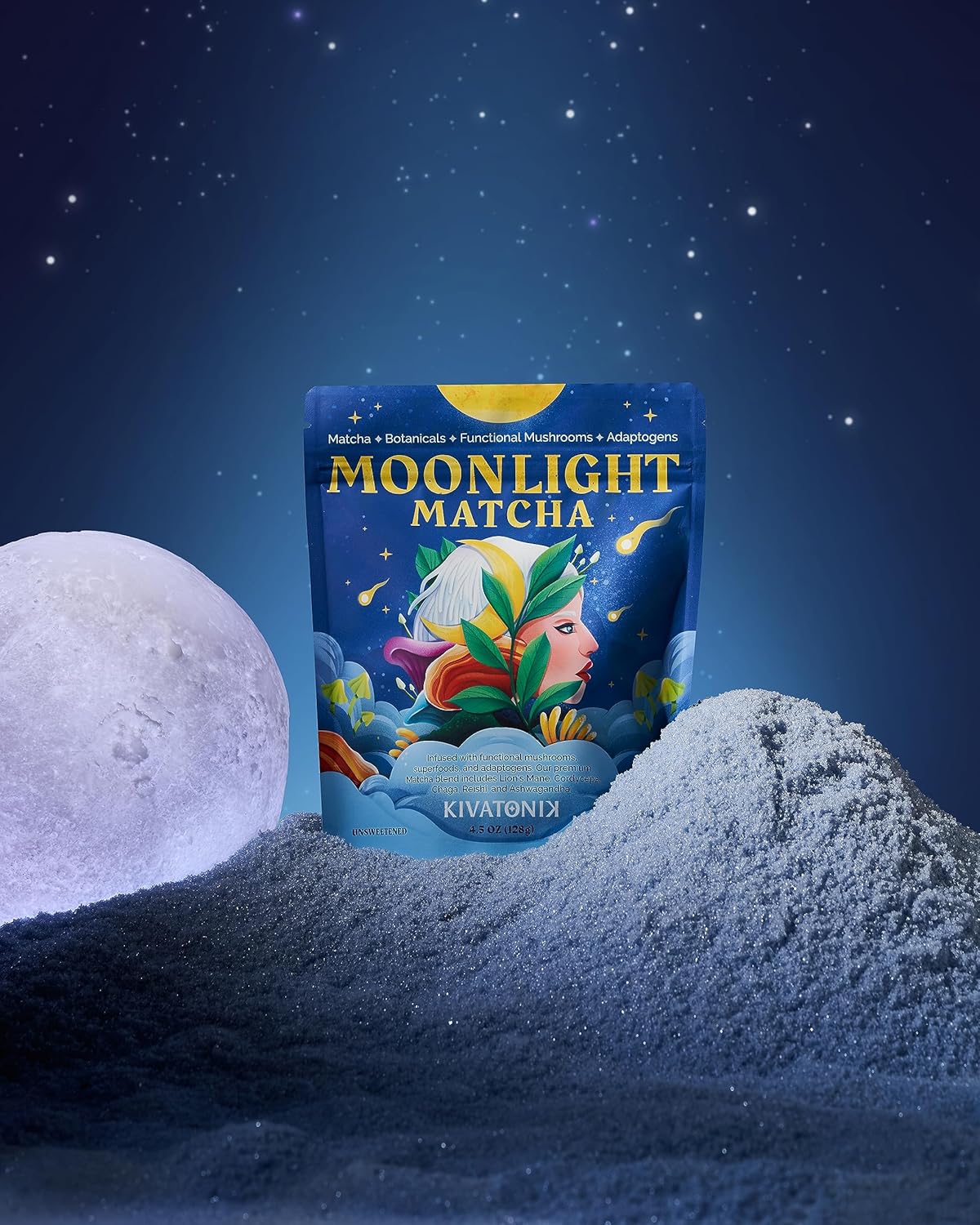 91TLdE-SM9L._AC_SL1500_.jpg KIVATONIK Moonlight Matcha - Ceremonial Matcha with Organic Functional Mushrooms and Adaptogens - Lion's Mane, Cordyceps, Chaga, Reishi, and Ashwagandha (32 Servings, Lightly Sweetened) - Image 3
