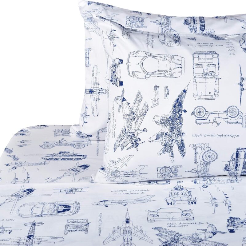 Cars Tank Helicopter Aircraft Military Transport Vehicles Sheet Set Full for Kids Boy Children,100% Cotton, Flat Sheet + Fitted Sheet + Two Pillowcase Bedding Set Full
