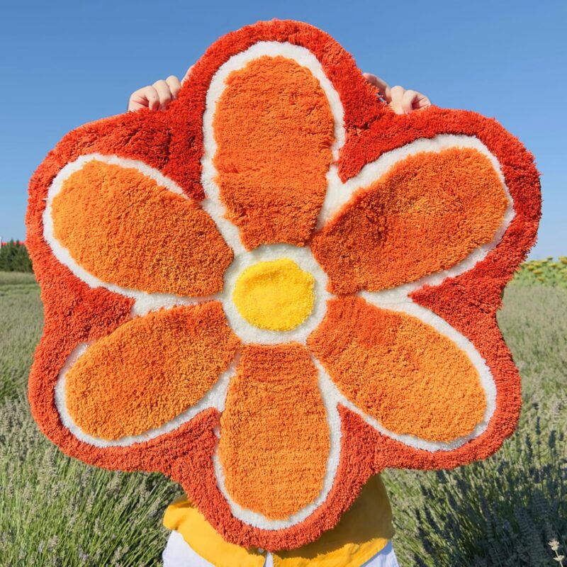 Flower Shaped Rug 35 inches, Hand Tufted Unique Floral Cool Rug for Bedroom, Bathroom, Kitchen, Living Room, Soft Aesthetic Floor Bath Mat