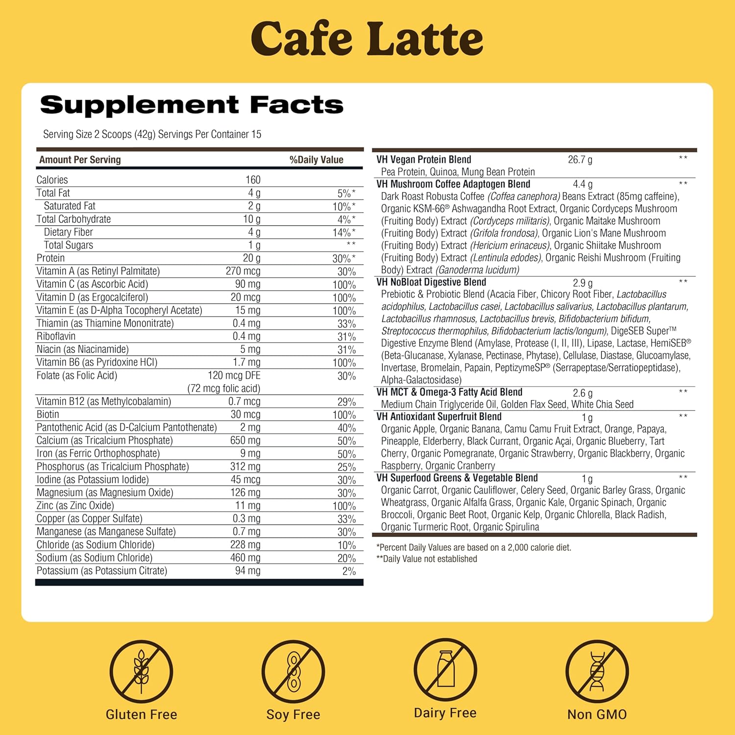 91YnoAF8IdL._SL1500_.jpg VitaHustle ONE Protein Coffee - Superfood Meal Replacement Powder, Plant Based Protein Shake Powder, Vegan. Superfoods, Vitamins, Ashwagandha, Functional Mushroom Blend (Cafe Latte) 15 Servings - Image 6