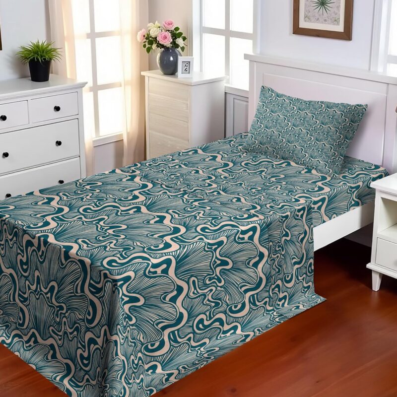 Ambesonne Vintage Mushroom Sheet Set, Clam Drawing Look Abstract Nautical Like Pattern Illustration, Fitted and Flat Sheet with Pillowcase Bedding Accent 3 Piece Set, Twin XL, Dark Teal and Pale Rose
