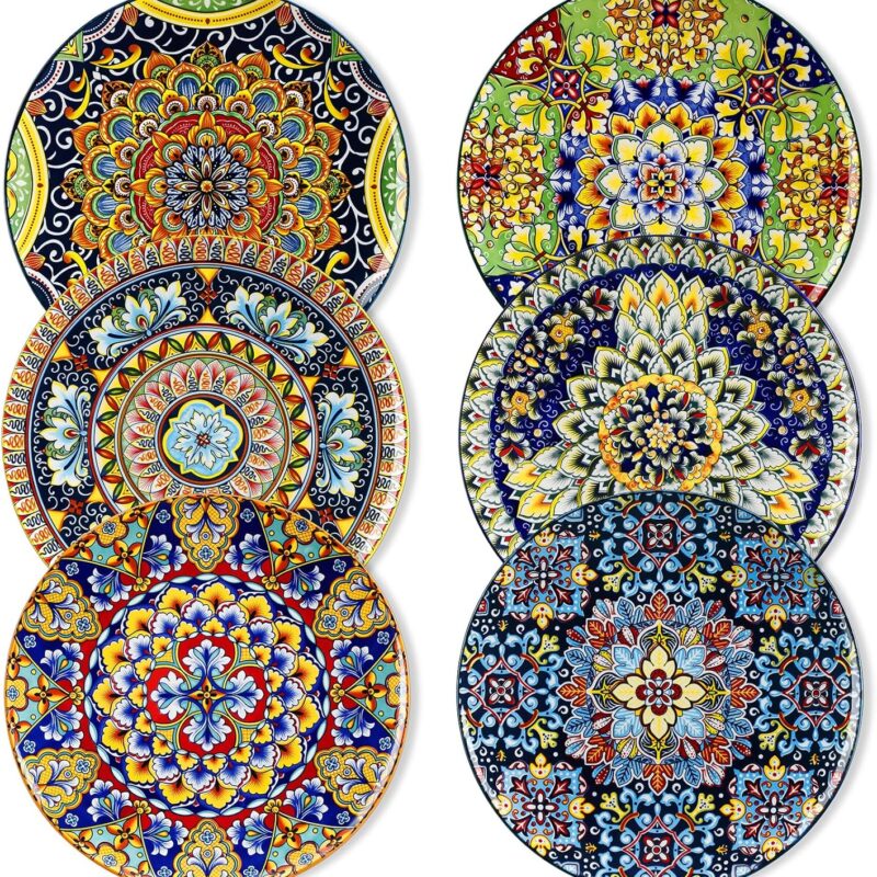 vancasso Dinner Plates Set of 6-10.5 Inch Ceramic Plates, Microwave, Oven and Dishwasher Safe, Colorful Bohemian Style Dishes for Kitchen