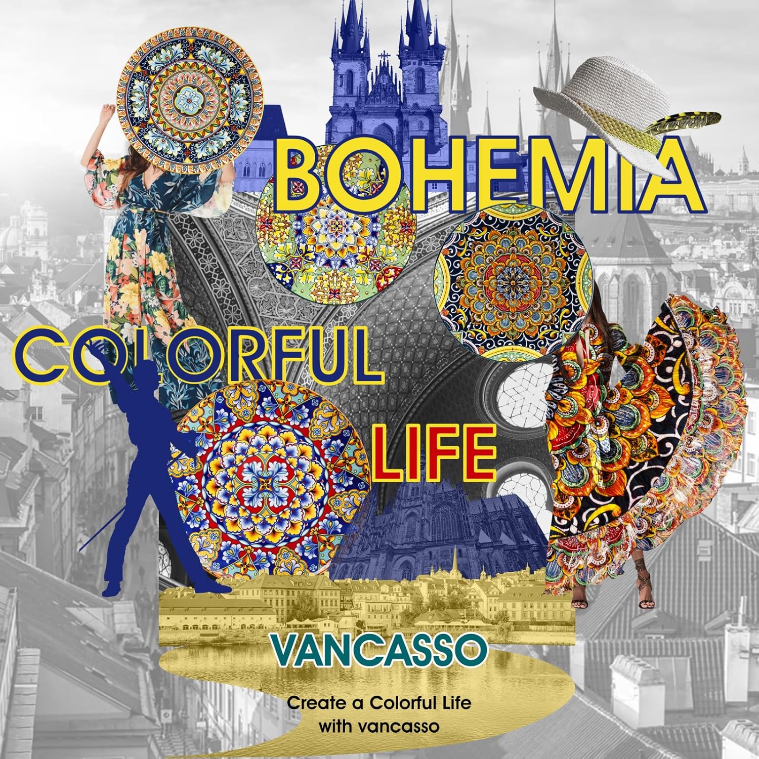 91u80OrlnuL._AC_SL1500_.jpg vancasso Dinner Plates Set of 6-10.5 Inch Ceramic Plates, Microwave, Oven and Dishwasher Safe, Colorful Bohemian Style Dishes for Kitchen - Image 6