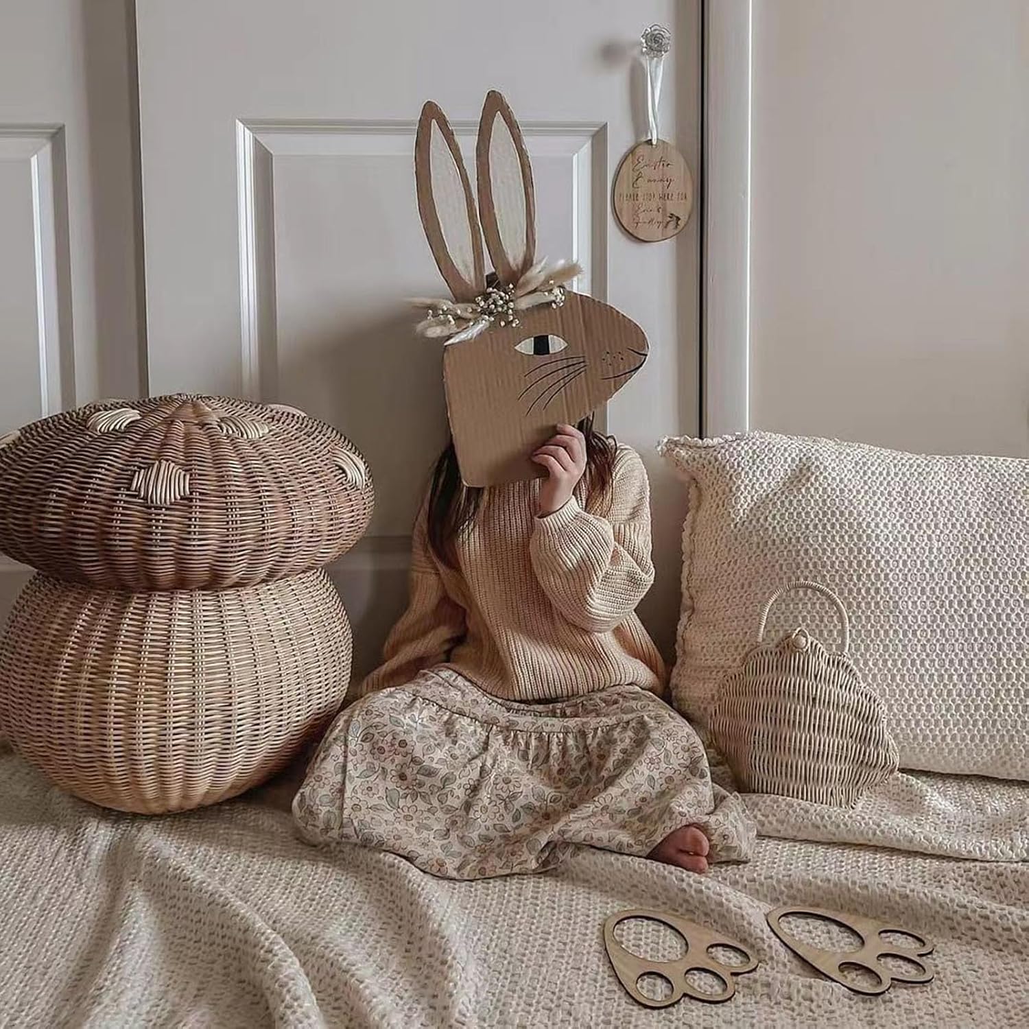 1749557388_811Yhx475L._AC_SL1500_.jpg Small Mushroom Shape Decorative Wicker Woven Basket, Natural Handmade Rattan Mushroom Storage Basket with Lid for Fruit, Baby Toys, Bathroom Laundry Dirty Clothes - Image 6