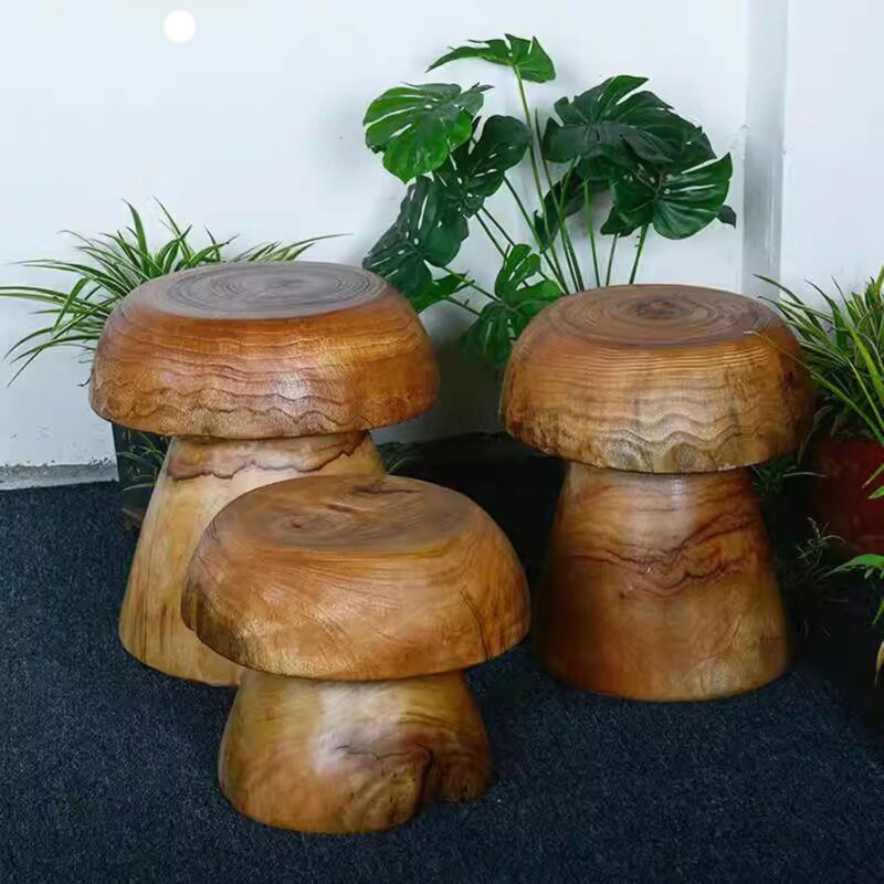 Mushroom Stool Naturally Shaped Wood，Natural Shape Tree Stump Stool Solid Wood Root End Table Rustic Plant Stand,Vintage Side Table Living Room Bedroom Accent Outdoor Garden Foot Stool,Small W