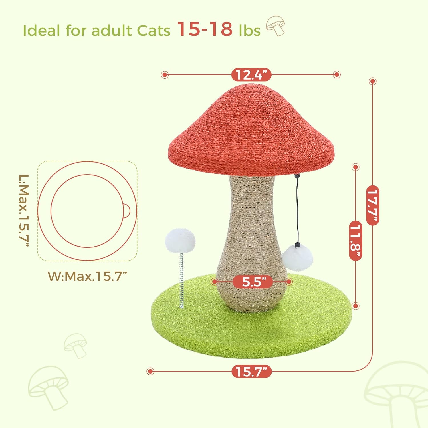 1750212906_71UBZZmDPL._AC_SL1500_.jpg PETEPELA Cactus Cat Tree for Indoor Cats, 31.5'' Small Cat Tower Cat Condo with Sisal Scratching Ramp+Mushroom Cat Scratching Post, Cat Scratcher Cute with 100% Sisal Covered Scratching Post - Image 5