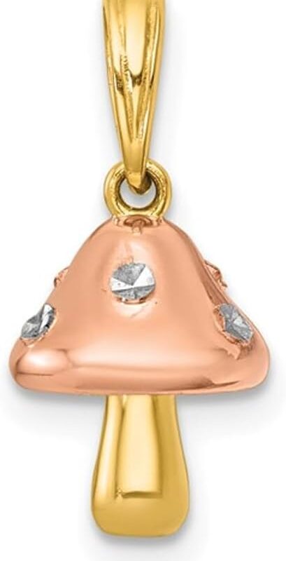 14K Yellow and Rose Gold Mushroom Charm Pendant (NO Chain)