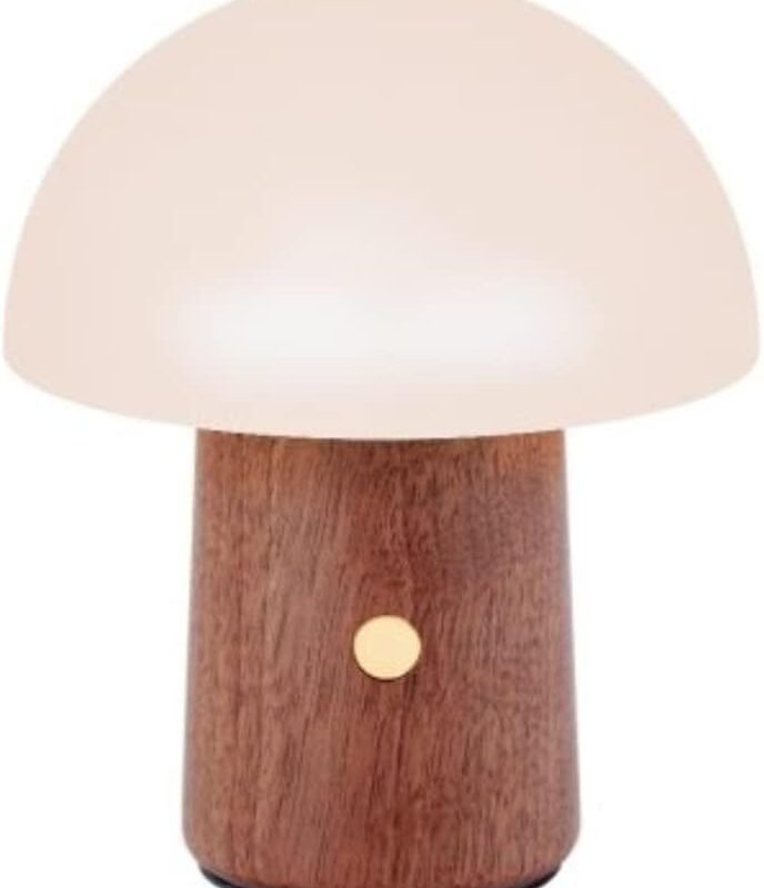 41E8MZM-2eL._AC_SL1500_.jpg Gingko 7 Colour Changing RGB Alice Mushroom Lamp, Mood Light and Night Lights, Long Life Battery, USB-C Charging, 3 Light Modes, FSC Certified Wood with Frosted ABS Shade (Walnut, Super Mini)