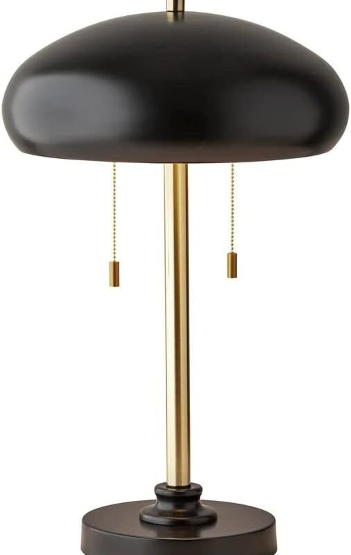 Adesso 1562-21 Cap Table Lamp, 23 in., 2 x 40W Type A (Not Included), Black & Antique Brass, 1 Table Lamps