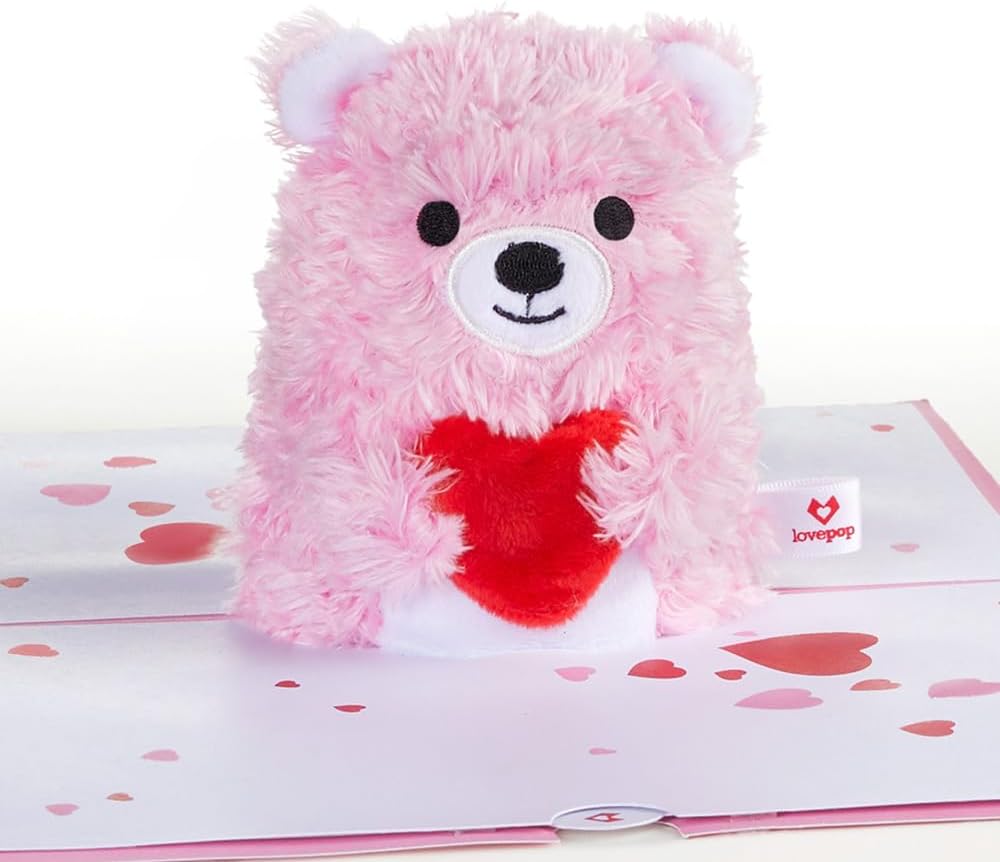 5114KvX2swL._AC_SL1000_.jpg Lovepop Plushpop Soft Animal Pop-Up Card for Her and Him - 3D Bear Everyday Greeting Card for Boys, Girls, Men, Women - Beary Happy - 6" x 8" Card - Pink