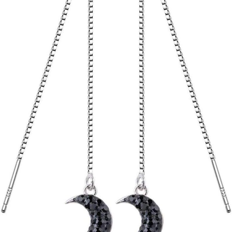 Earrings for Women, S925 Female White Mushroom Line Korean Temperament Simple Black Diamond Moon Ear Line Fashion Female EarringsEar Line
