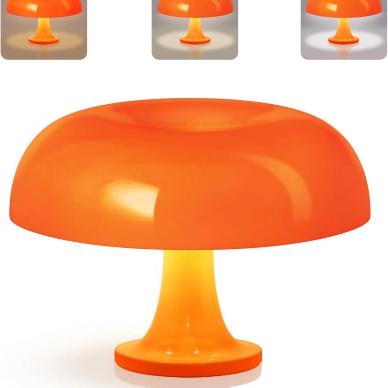 Mushroom Lamp, Orange Table Lamp for Room Aesthetic Modern Lighting and Bedroom Retro Living Room Decor (Orange)
