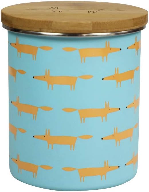 Living Mr Fox Storage Jar with Bamboo Lid in Multi Print | Kitchen Storage Jar Tin Canister Caddy | Airtight | Powder Coated Steel |