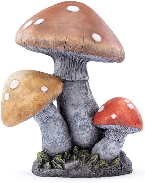 Napco Imports Outdoor Garden Patio Statue Figurine 20 Inch Resin Triple Dotted Mushrooms